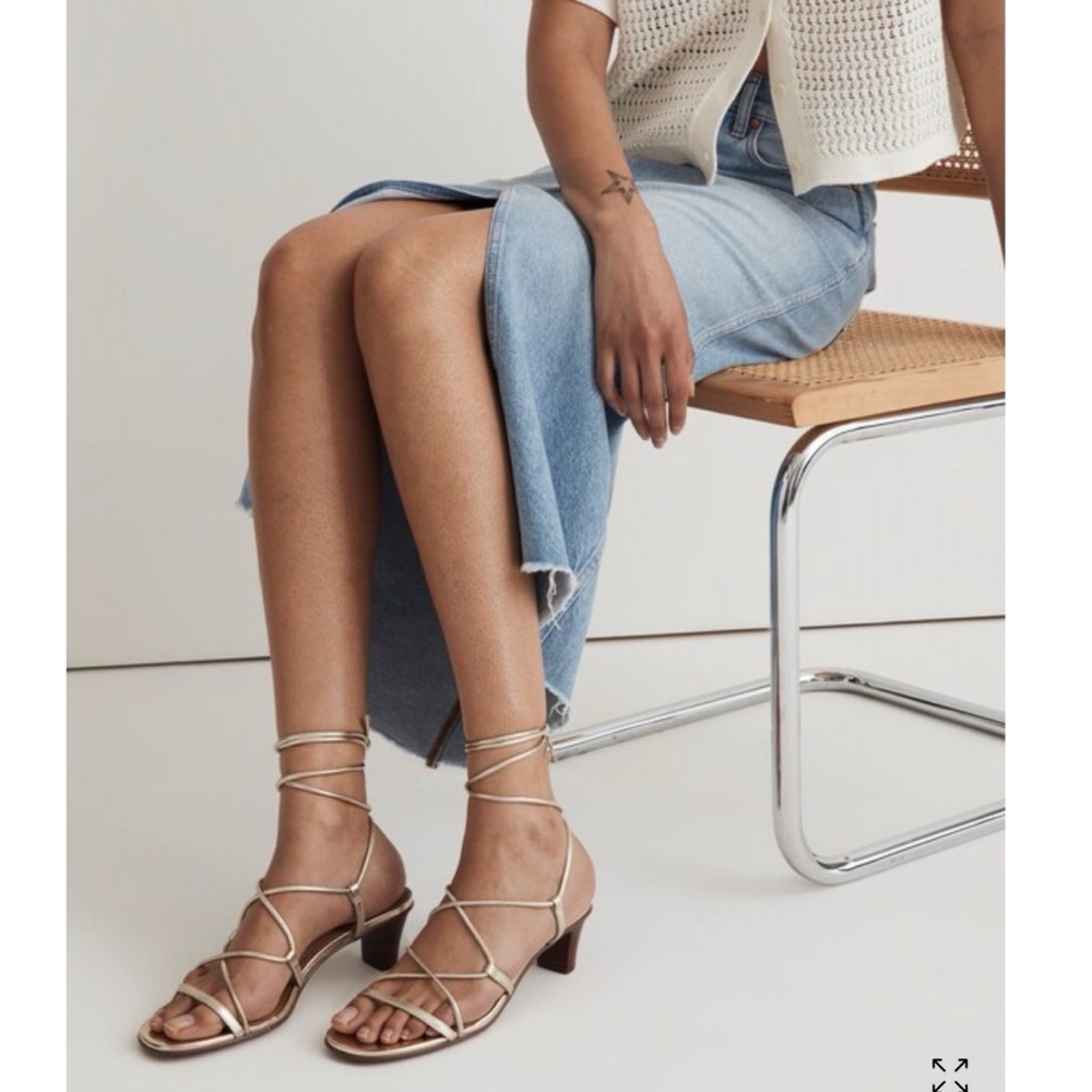 NIB Madewell The Jeanine Lace-Up Sandal in Metallic Gold Leather 8.5